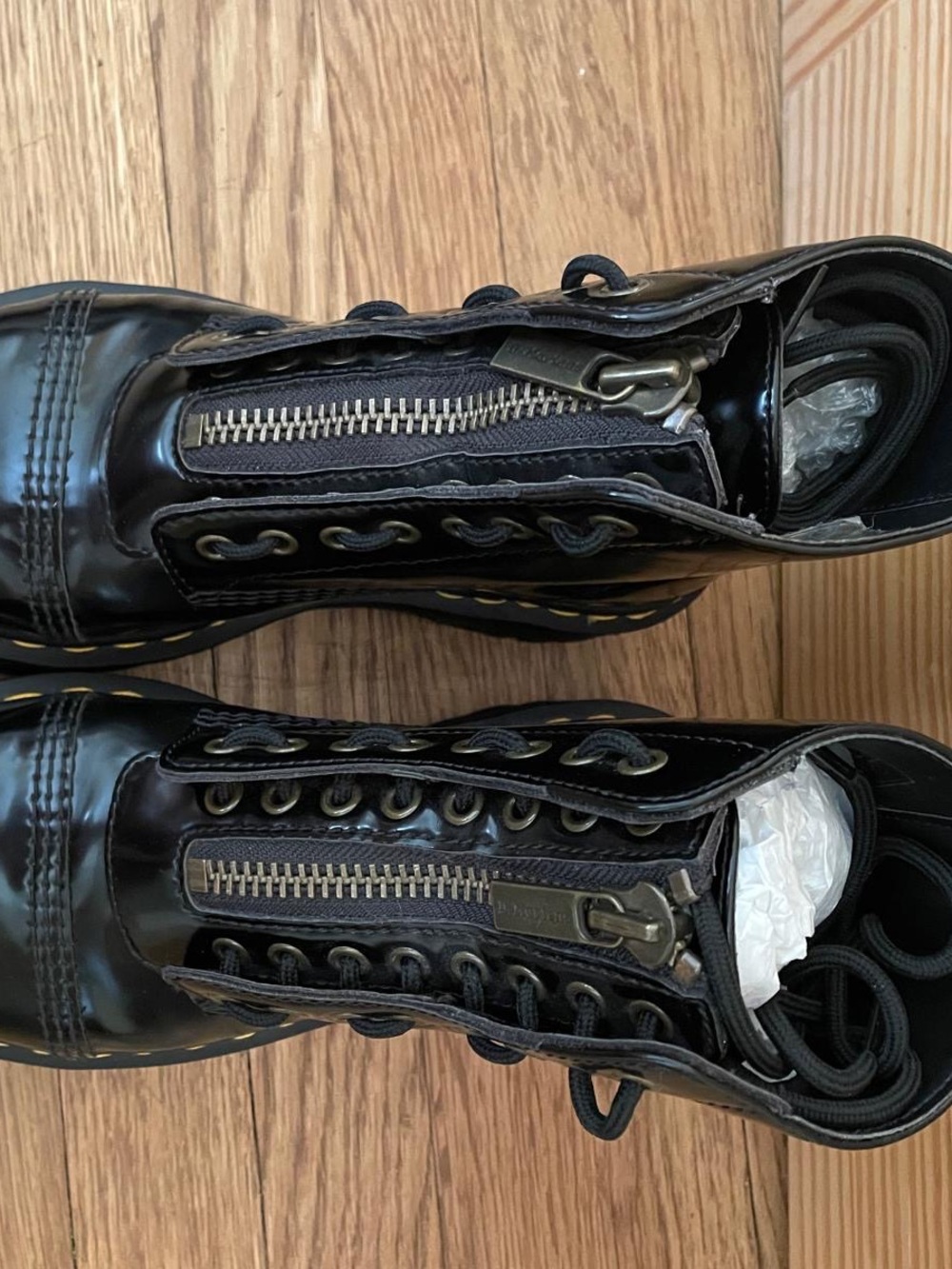 Dr. Martens Black Patent Lace-Up Boots with Front Zipper
